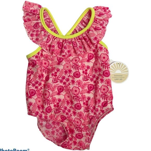 First Impression Pink Floral Swimsuit One Piece Baby Girl Size 6-9M - Picture 1 of 3